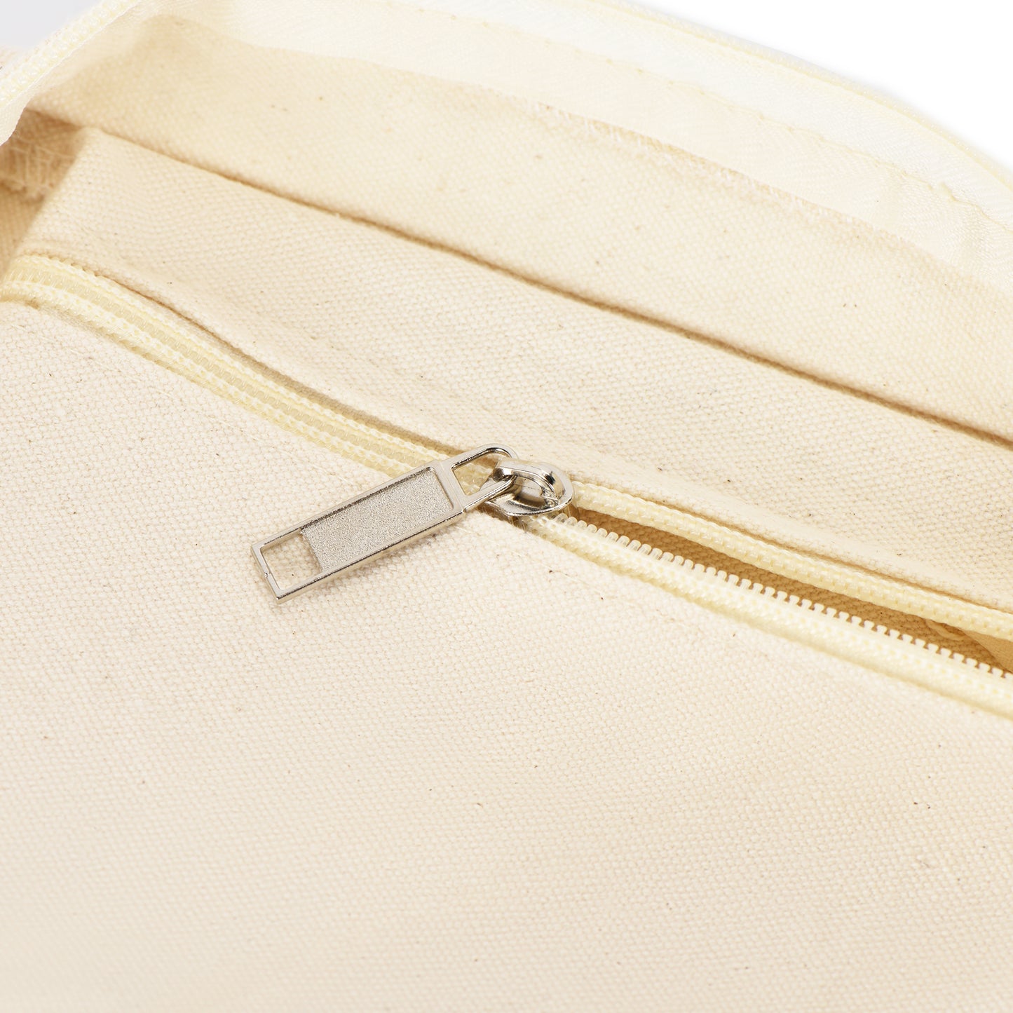 Large Zipper Cotton Tote Bag with Inner Pocket