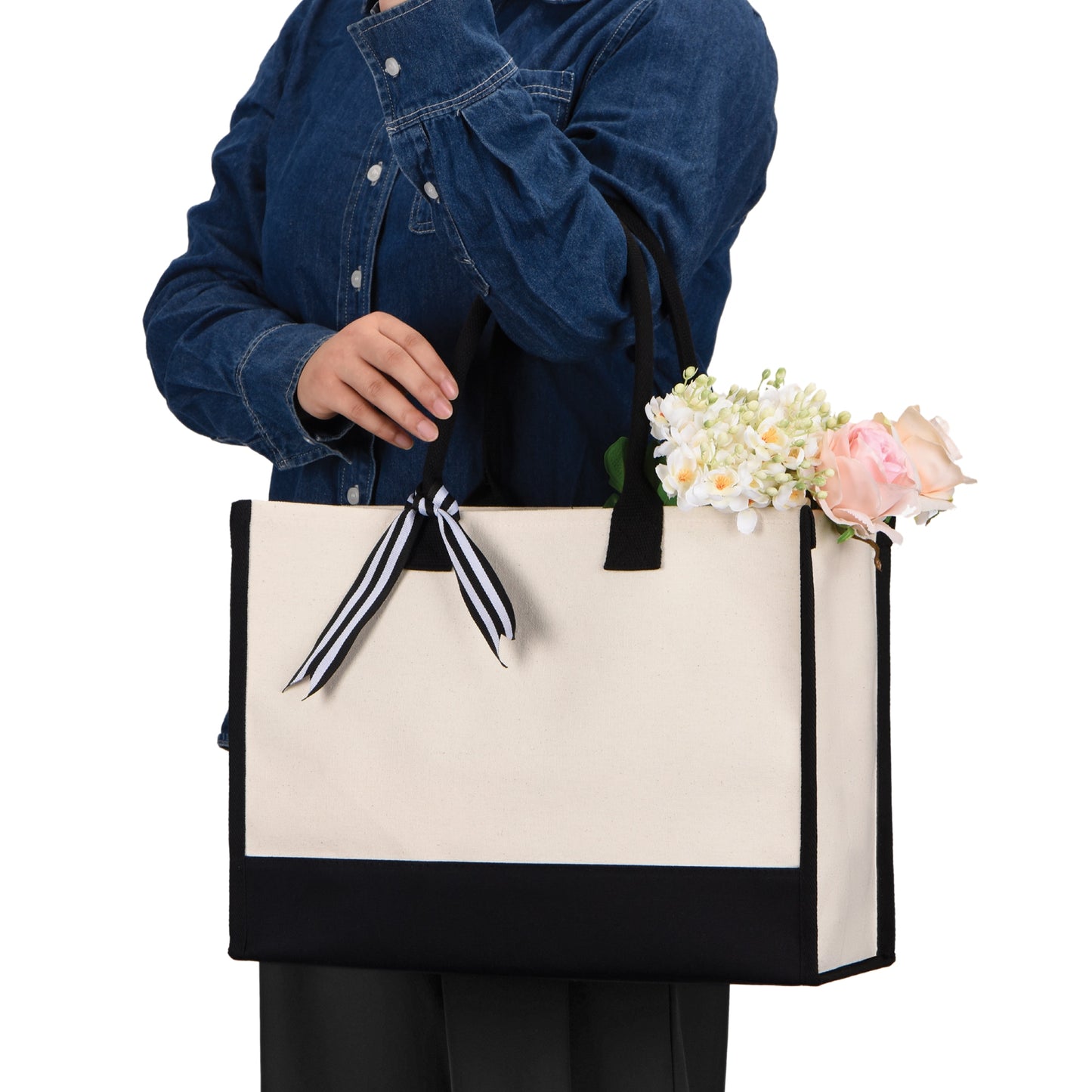 Wedding Tote Bag w/Bottom Board Support and Ribbon