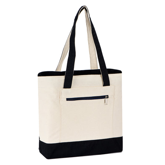 Zippered Shopping Cotton Tote Bag