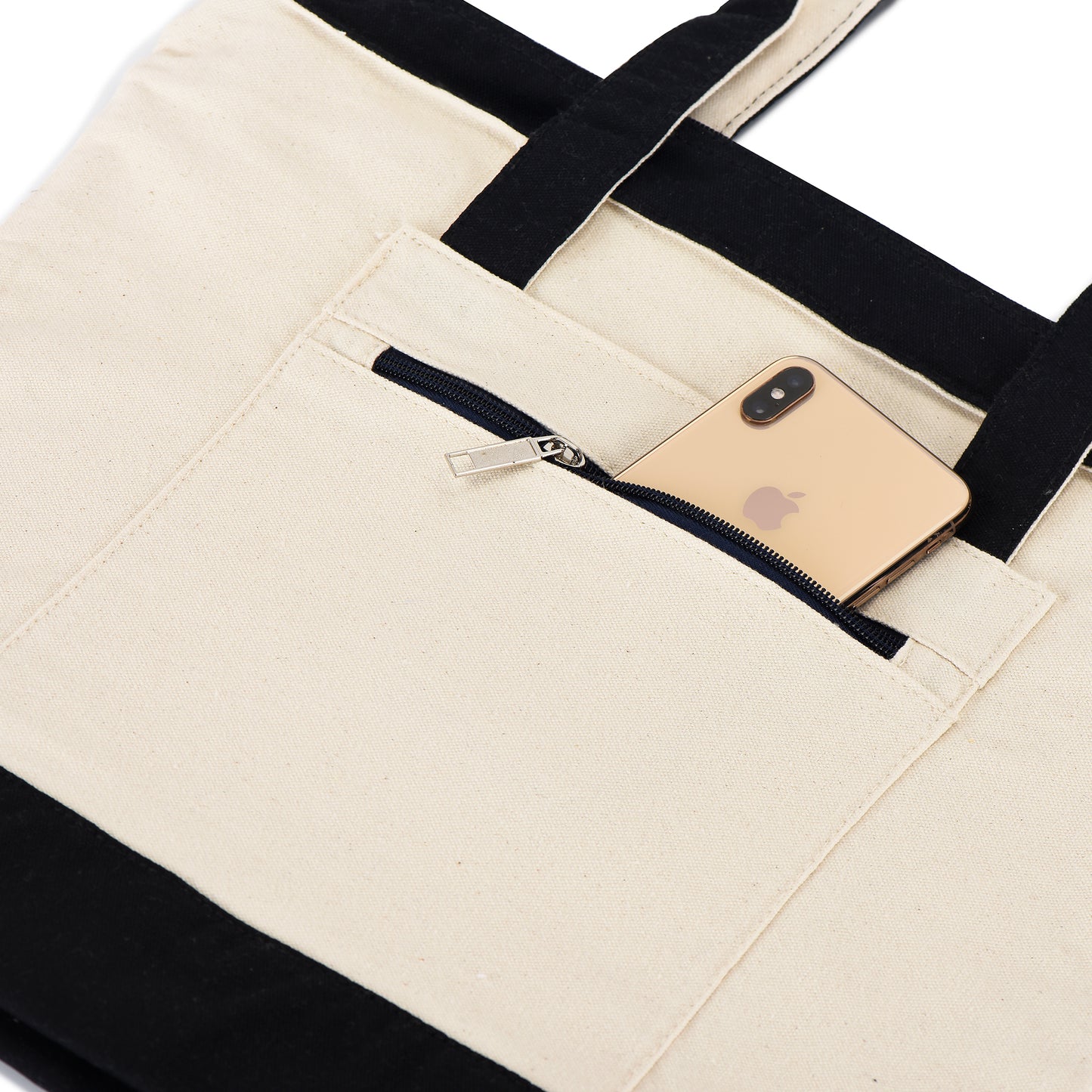 Zippered Shopping Cotton Tote Bag