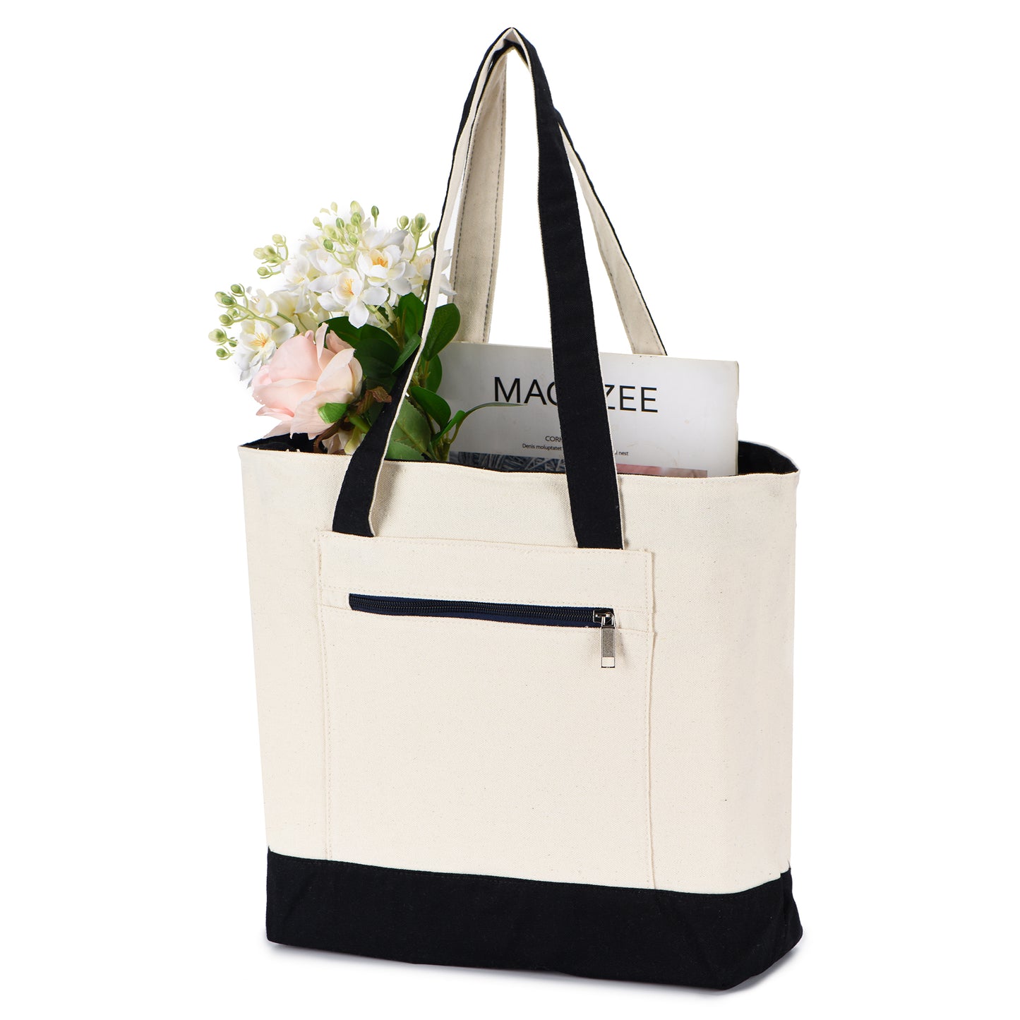 Zippered Shopping Cotton Tote Bag