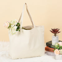 Large Zipper Cotton Tote Bag with Inner Pocket