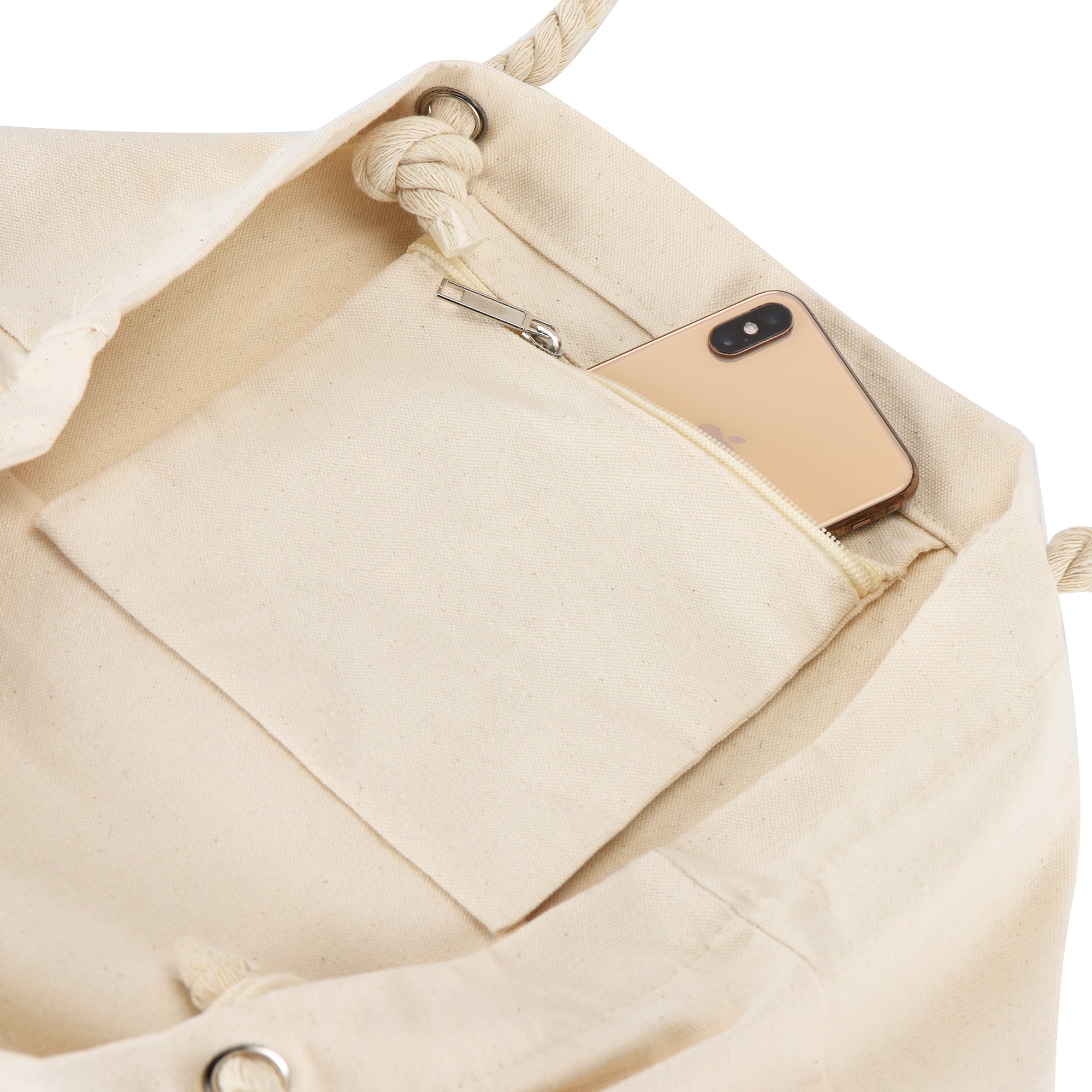 Beach Tote Bag With Rope Handles and Inner Pocket